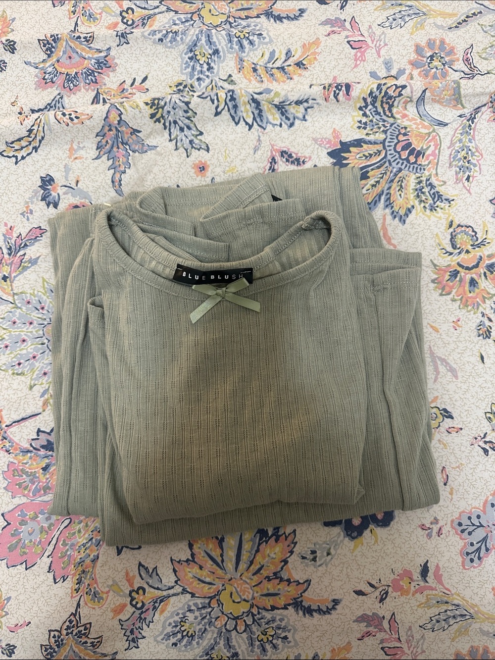 coco mccall long sleeve and pant Blue Blush Olive Pointelle pajama set